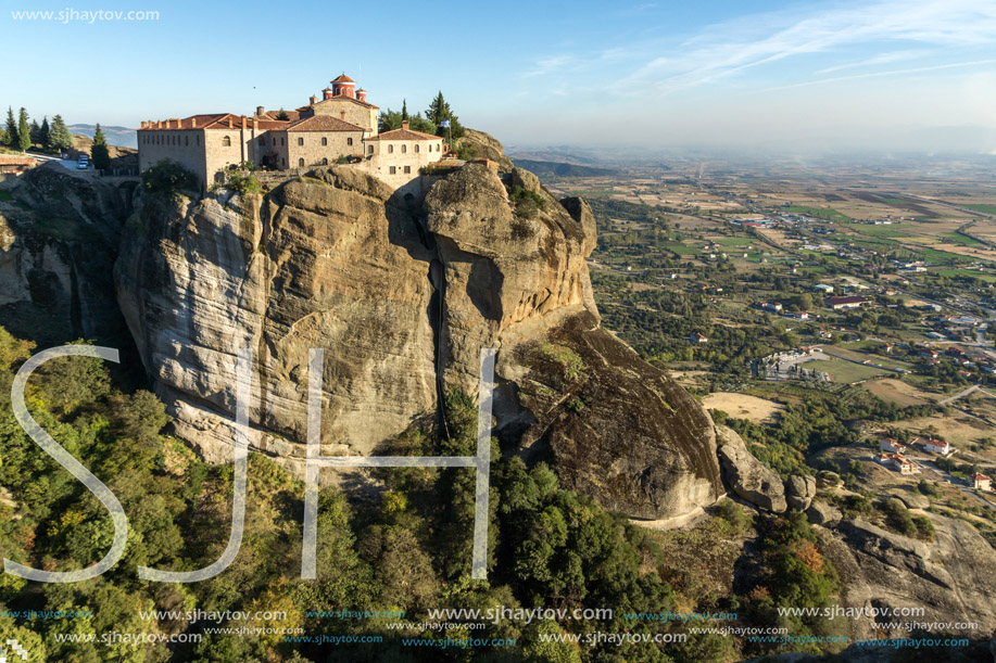 Amazing Sunset view of  Holy Monastery of St. Stephen in Meteora, Thessaly, Greece