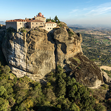 Amazing Sunset view of  Holy Monastery of St. Stephen in Meteora, Thessaly, Greece
