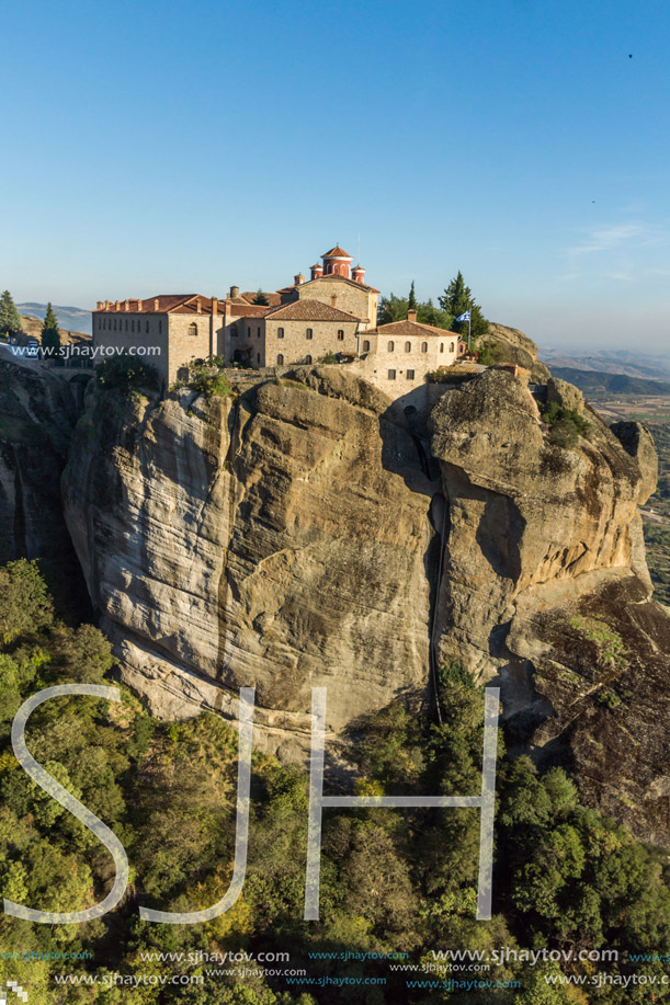 Amazing Sunset view of  Holy Monastery of St. Stephen in Meteora, Thessaly, Greece