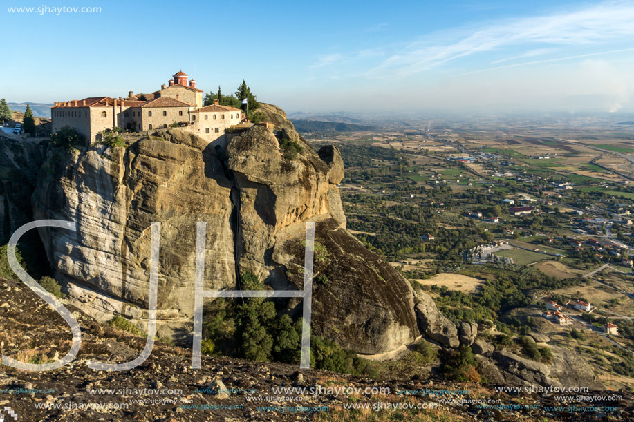 Amazing Sunset view of  Holy Monastery of St. Stephen in Meteora, Thessaly, Greece