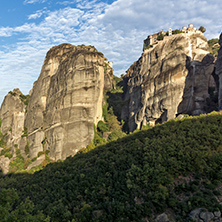 Amazing view of Rock Pillars and Holy Monasteries of Varlaam and St. Nicholas Anapausas  in Meteora, Thessaly, Greece