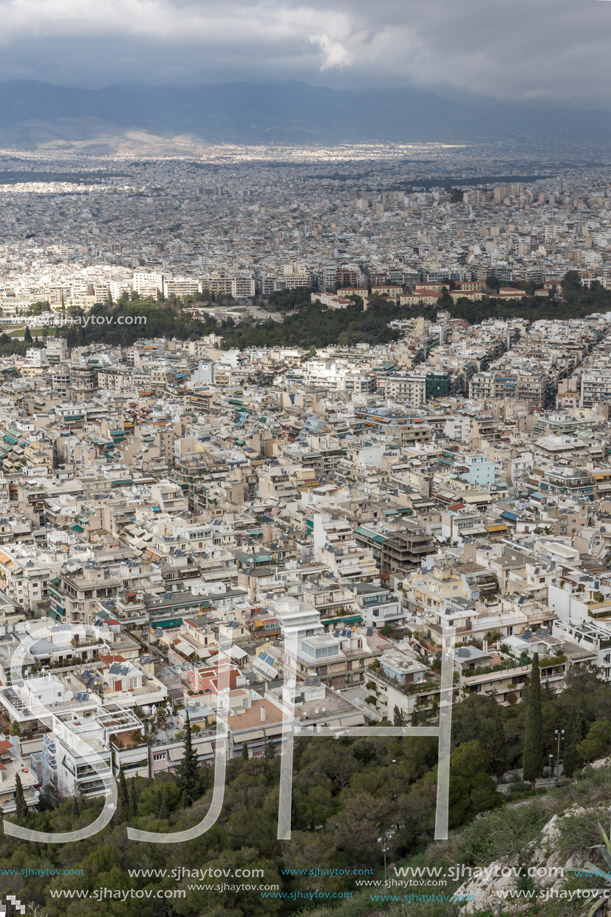Amazing Panorama of the city of Athens from Lycabettus hill, Attica, Greece