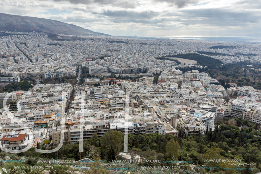 Amazing Panorama of the city of Athens from Lycabettus hill, Attica, Greece