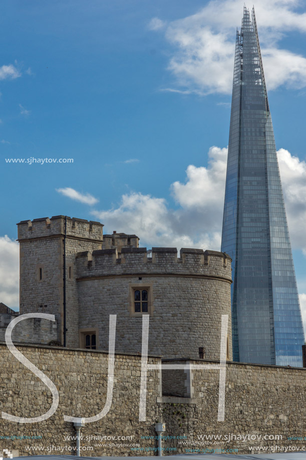 LONDON, ENGLAND - JUNE 15 2016: Panorama with Tower of London and The Shard, London, England, Great Britain