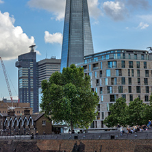 LONDON, ENGLAND - JUNE 15 2016: Panorama with Tower of London and The Shard, London, England, Great Britain