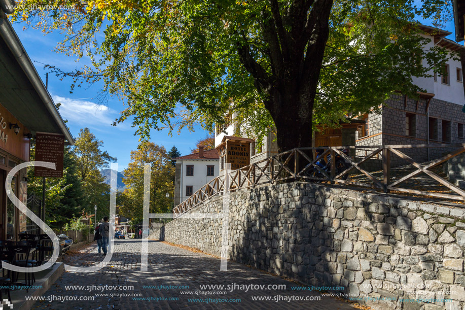 METSOVO, EPIRUS, GREECE - OCTOBER 19 2013: Panoramic view of village of Metsovo near city of Ioannina, Epirus Region, Greece