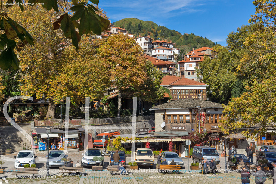 METSOVO, EPIRUS, GREECE - OCTOBER 19 2013: Panoramic view of village of Metsovo near city of Ioannina, Epirus Region, Greece