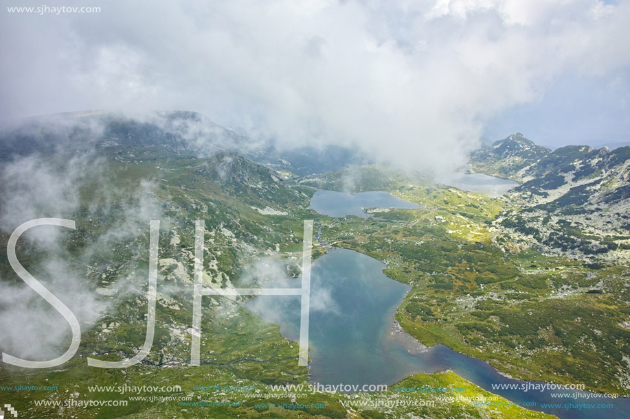 Amazing Panorama of The Twin, The Trefoil, The Fish and the upper Lakes, The Seven Rila Lakes, Bulgaria