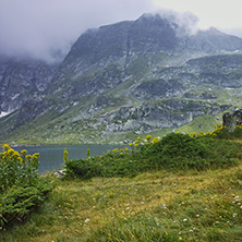 Amazing view with Fog over The Twin lake, The Seven Rila Lakes, Bulgaria