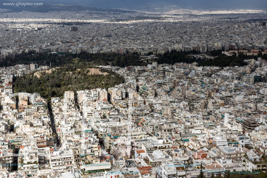 Amazing Panorama of the city of Athens from Lycabettus hill, Attica, Greece