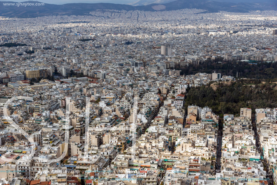 Amazing Panorama of the city of Athens from Lycabettus hill, Attica, Greece