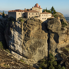 Amazing Sunset Panorama of  Holy Monastery of St. Stephen in Meteora, Thessaly, Greece