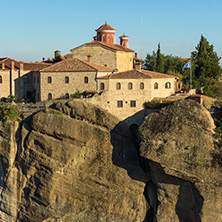 Amazing Sunset Panorama of  Holy Monastery of St. Stephen in Meteora, Thessaly, Greece