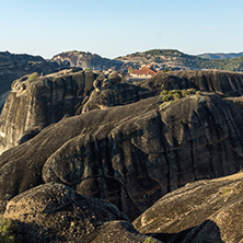 Amazing Sunset Panorama of  Monastery of the Holy Trinity in Meteora, Thessaly, Greece