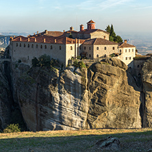 Amazing Sunset Panorama of  Holy Monastery of St. Stephen in Meteora, Thessaly, Greece