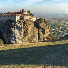 Amazing Sunset Panorama of  Holy Monastery of St. Stephen in Meteora, Thessaly, Greece