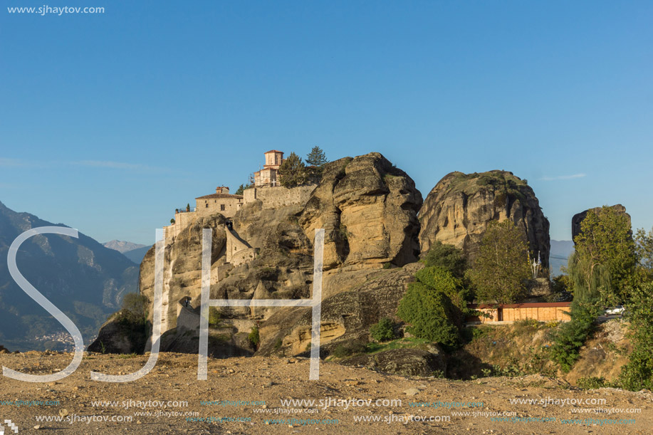 Amazing Sunset Panorama of  Holy Monastery of Varlaam in Meteora, Thessaly, Greece