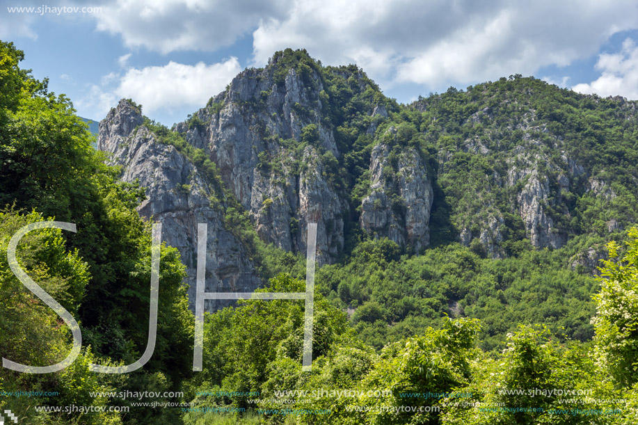 Panorama of Vlasi Village and rock formation of Jerma River Gorge, Dimitrovgrad Region, Serbia