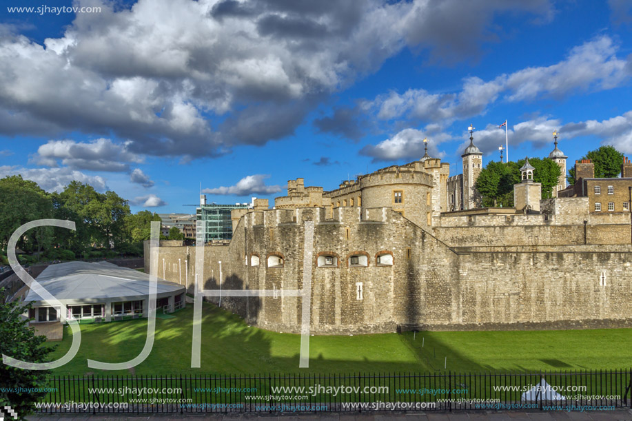 LONDON, ENGLAND - JUNE 15 2016: Sunset view of Historic Tower of London, England, Great Britain
