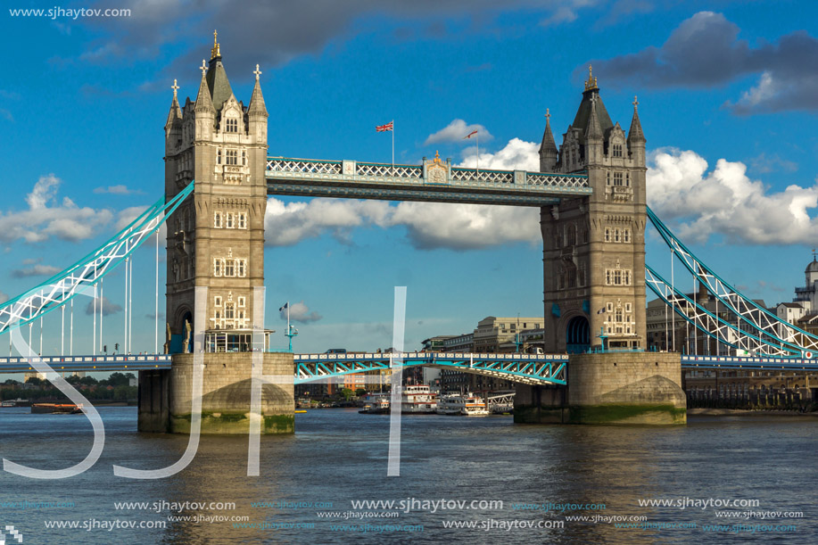 LONDON, ENGLAND - JUNE 15 2016: Sunset view of Tower Bridge in London, England, Great Britain