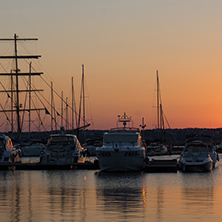 SOZOPOL, BULGARIA - JULY 13, 2016: Amazing Sunset at the port of Sozopol, Burgas Region, Bulgaria
