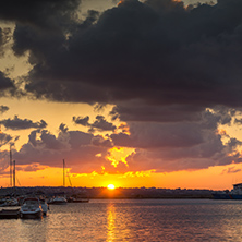 SOZOPOL, BULGARIA - JULY 12, 2016: Amazing Sunset at the port of Sozopol, Burgas Region, Bulgaria