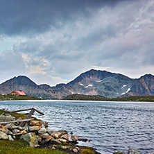 Sunset Panorama over Tevno Lake and Kamenitsa peak, Pirin mountain, Bulgaria
