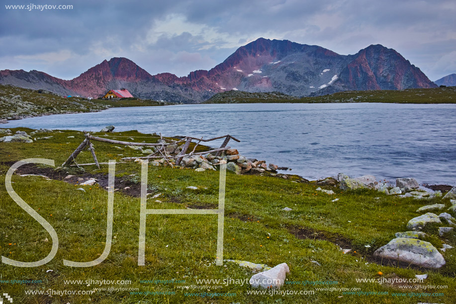 Sunset Panorama over Tevno Lake and Kamenitsa peak, Pirin mountain, Bulgaria