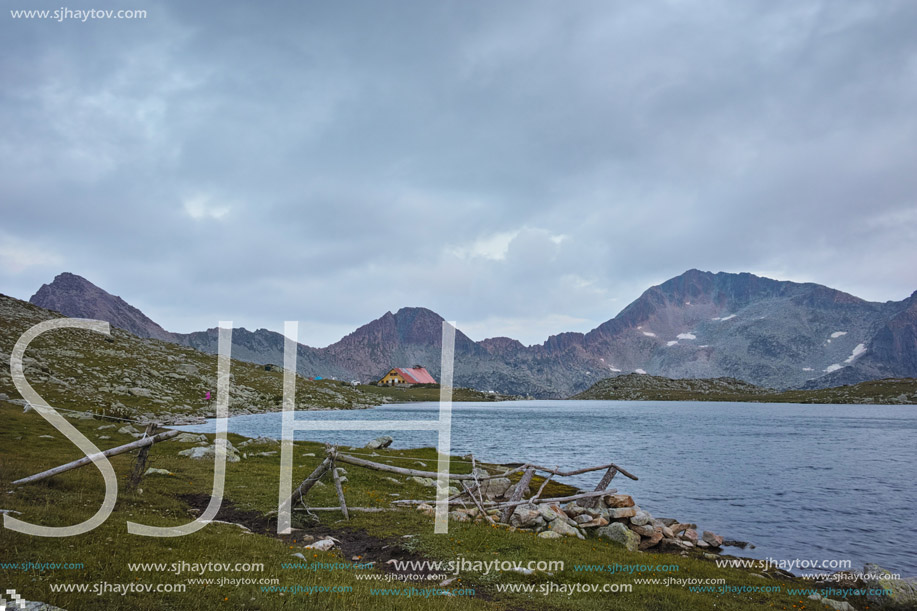 Sunset Panorama over Tevno Lake and Kamenitsa peak, Pirin mountain, Bulgaria