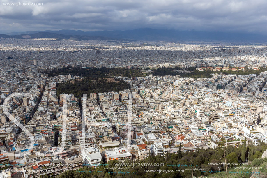Amazing view of the city of Athens from Lycabettus hill, Attica, Greece