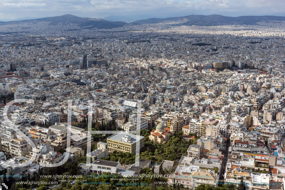 Amazing view of the city of Athens from Lycabettus hill, Attica, Greece