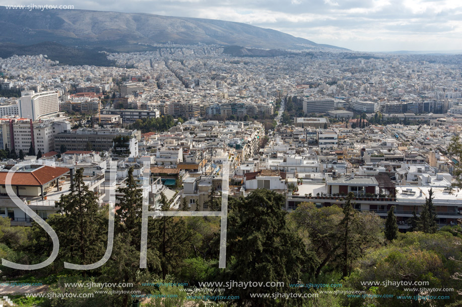 Amazing view of the city of Athens from Lycabettus hill, Attica, Greece