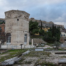 Sunset view of Roman Agora in Athens, Attica, Greece