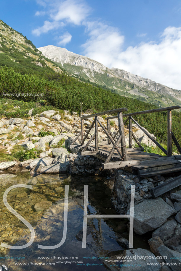 wooden bridge over river, Pirin Mountain, Bulgaria
