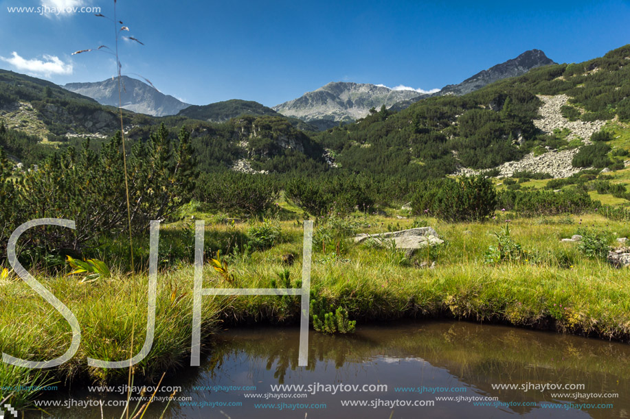 Panoramic view of Banderishki Chukar Peak and mountain river, Pirin Mountain, Bulgaria