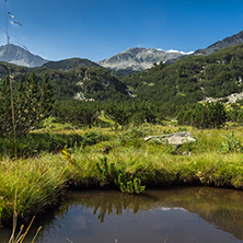 Panoramic view of Banderishki Chukar Peak and mountain river, Pirin Mountain, Bulgaria