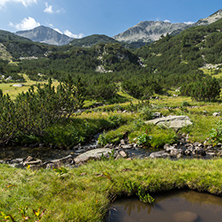 Panoramic view of Banderishki Chukar Peak and mountain river, Pirin Mountain, Bulgaria