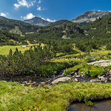 Panoramic view of Banderishki Chukar Peak and mountain river, Pirin Mountain, Bulgaria