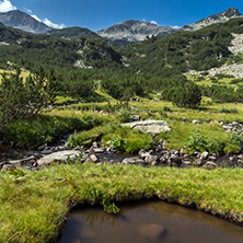 Panoramic view of Banderishki Chukar Peak and mountain river, Pirin Mountain, Bulgaria