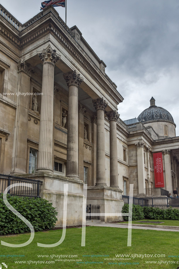 LONDON, ENGLAND - JUNE 16 2016: The National Gallery on Trafalgar Square, London, England, United Kingdom