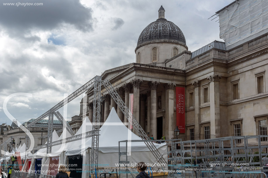 LONDON, ENGLAND - JUNE 16 2016: The National Gallery on Trafalgar Square, London, England, United Kingdom