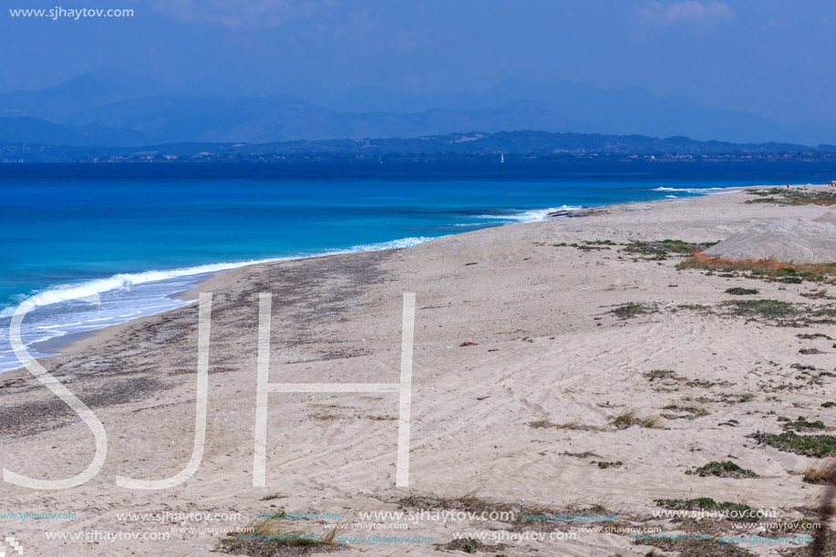 Panoramic view of Girapetra Beach with blue waters, Lefkada, Ionian Islands, Greece