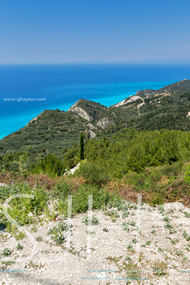 Panoramic landscape with blue waters, Lefkada, Ionian Islands, Greece