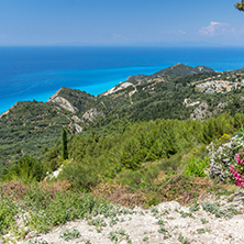 Panoramic landscape with blue waters, Lefkada, Ionian Islands, Greece