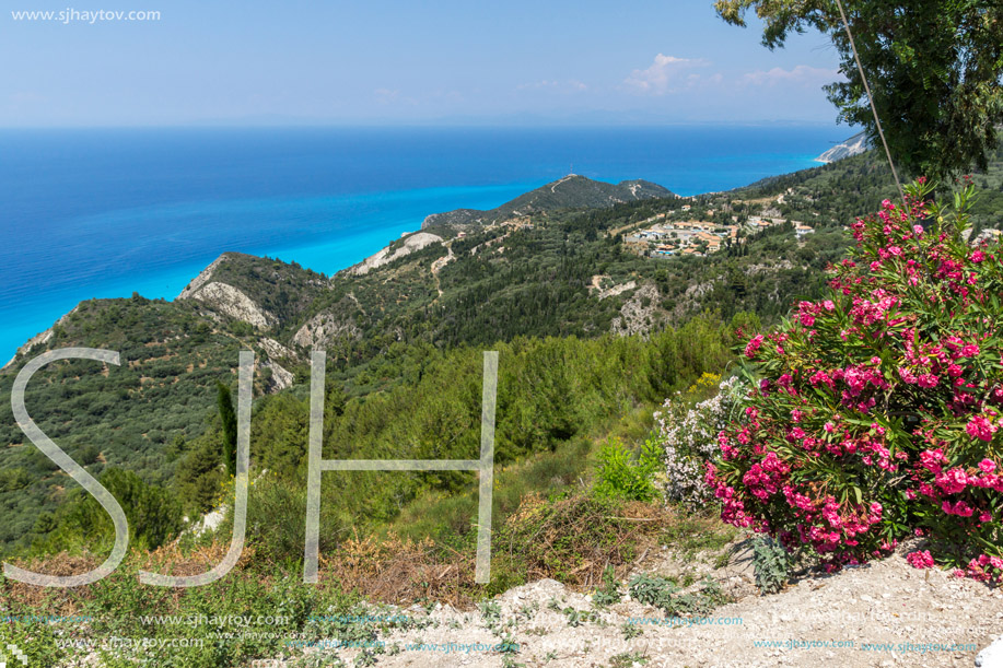 Panoramic landscape with blue waters, Lefkada, Ionian Islands, Greece