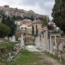 Sunset view of Roman Agora in Athens, Attica, Greece