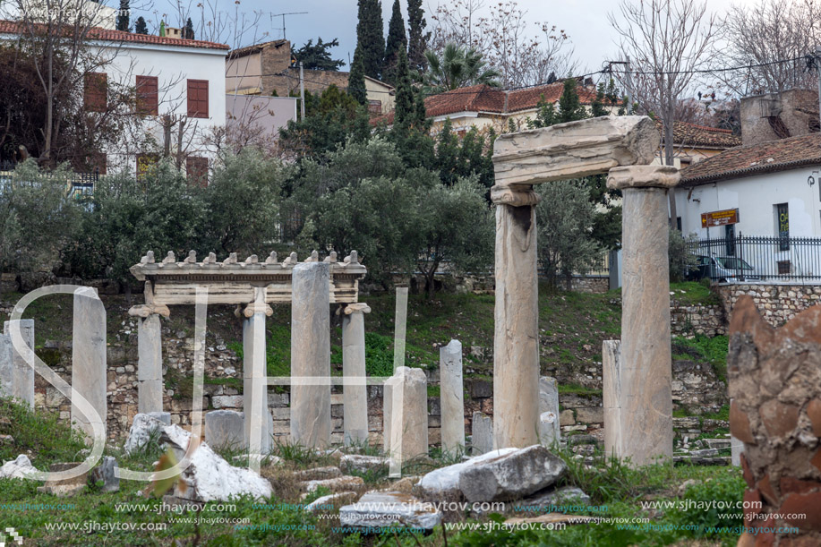 Sunset view of Roman Agora in Athens, Attica, Greece
