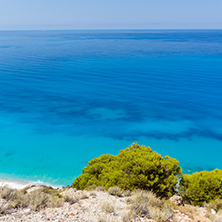 Amazing landscape of Kokkinos Vrachos Beach with blue waters, Lefkada, Ionian Islands, Greece