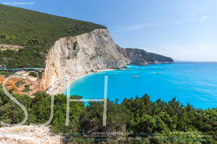 Amazing landscape of blue waters of Porto Katsiki Beach, Lefkada, Ionian Islands, Greece