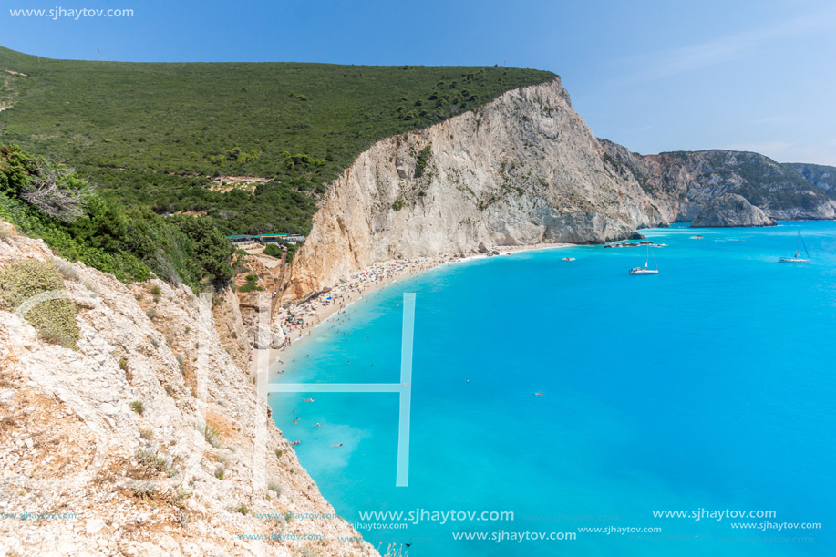 Amazing landscape of blue waters of Porto Katsiki Beach, Lefkada, Ionian Islands, Greece